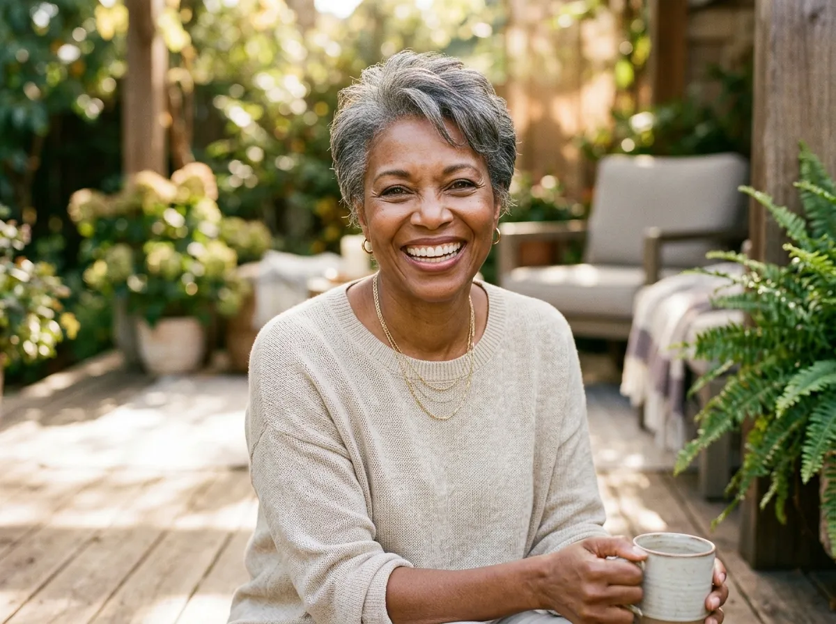 Confident mature person smiling with healthy natural teeth